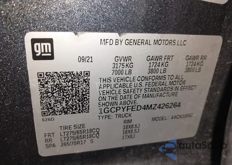 2021 Chevrolet Silverado 1500 4Wd Short Bed Lt Trail Boss from USA, damaged, VIN 1GCPYFED4MZ426264